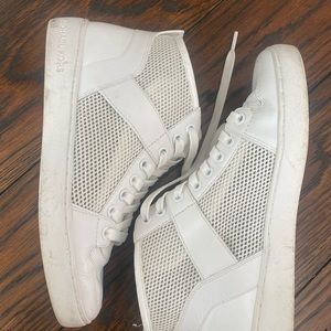 White mesh high top sneakers